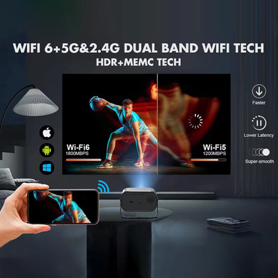 Proiettore portatile Bluetooth 5.0 con regolazione multiangolare, correzione di chiave e chip di visualizzazione della sorgente luminosa LED