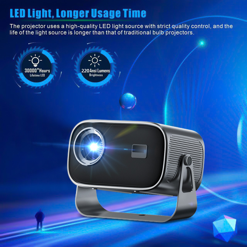 Proiettore portatile Bluetooth 5.0 con regolazione multiangolare, correzione di chiave e chip di visualizzazione della sorgente luminosa LED